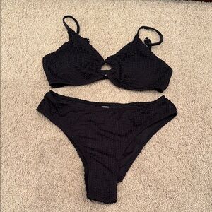 SHEIN Black Textured Bikini Set